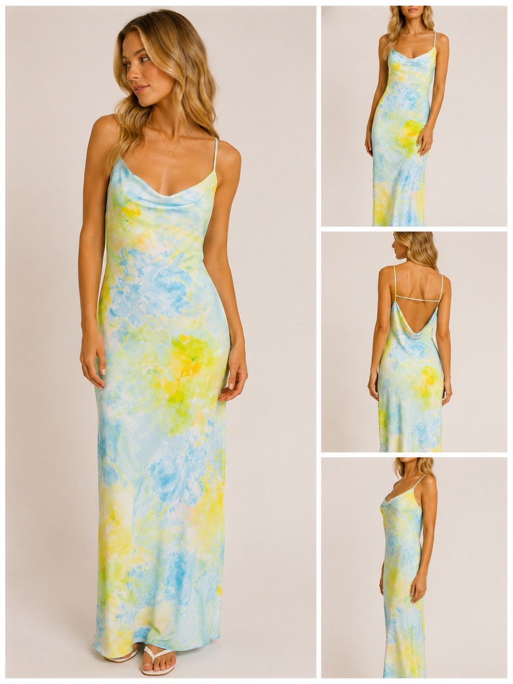 SOLD OUT Zara Light Blue & Yellow Lime Watercolor Slip Maxi Wedding Guest Dress